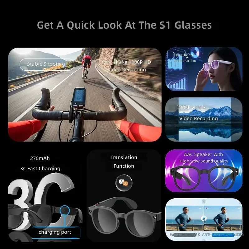 Smart Glasses AI Translation Voice Assistant AIMB S1 Real Time Interpretation HD Recording Noise Cancelling Audio Picture