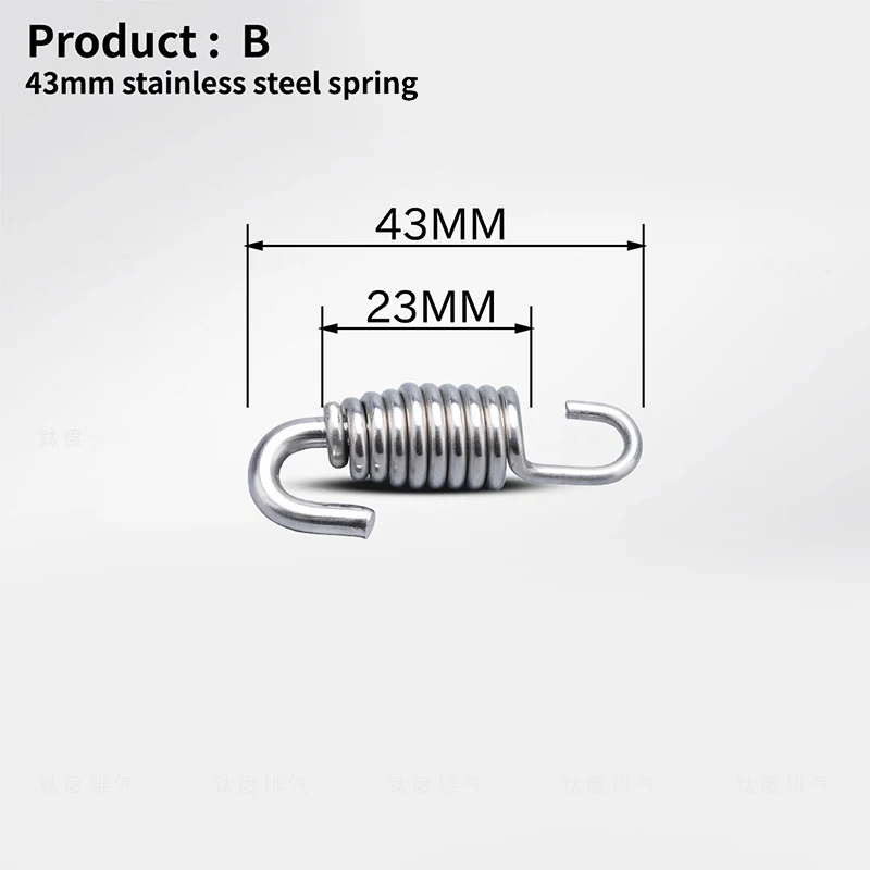 Uitlaatveerhaken 43 mm-85 mm voor motorfietsen, roestvrijstalen constructie, draaibare uitlaat met middenverbindingsbuis aan de voorkant