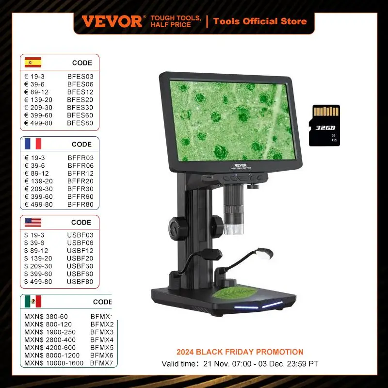 

VEVOR 7" HDMI LCD Digital Microscope for Adults Soldering Electron Microscope 1200X with IPS Screen USB Coin Microscope PC View