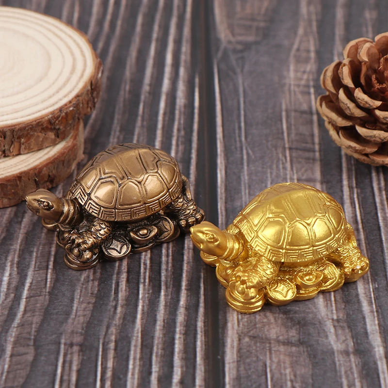 1pc Money Turtle Resin Ornaments Copper Dragon Turtle Ornaments Chinese Small Animals Statue Home Feng Shui Decoration Ornaments