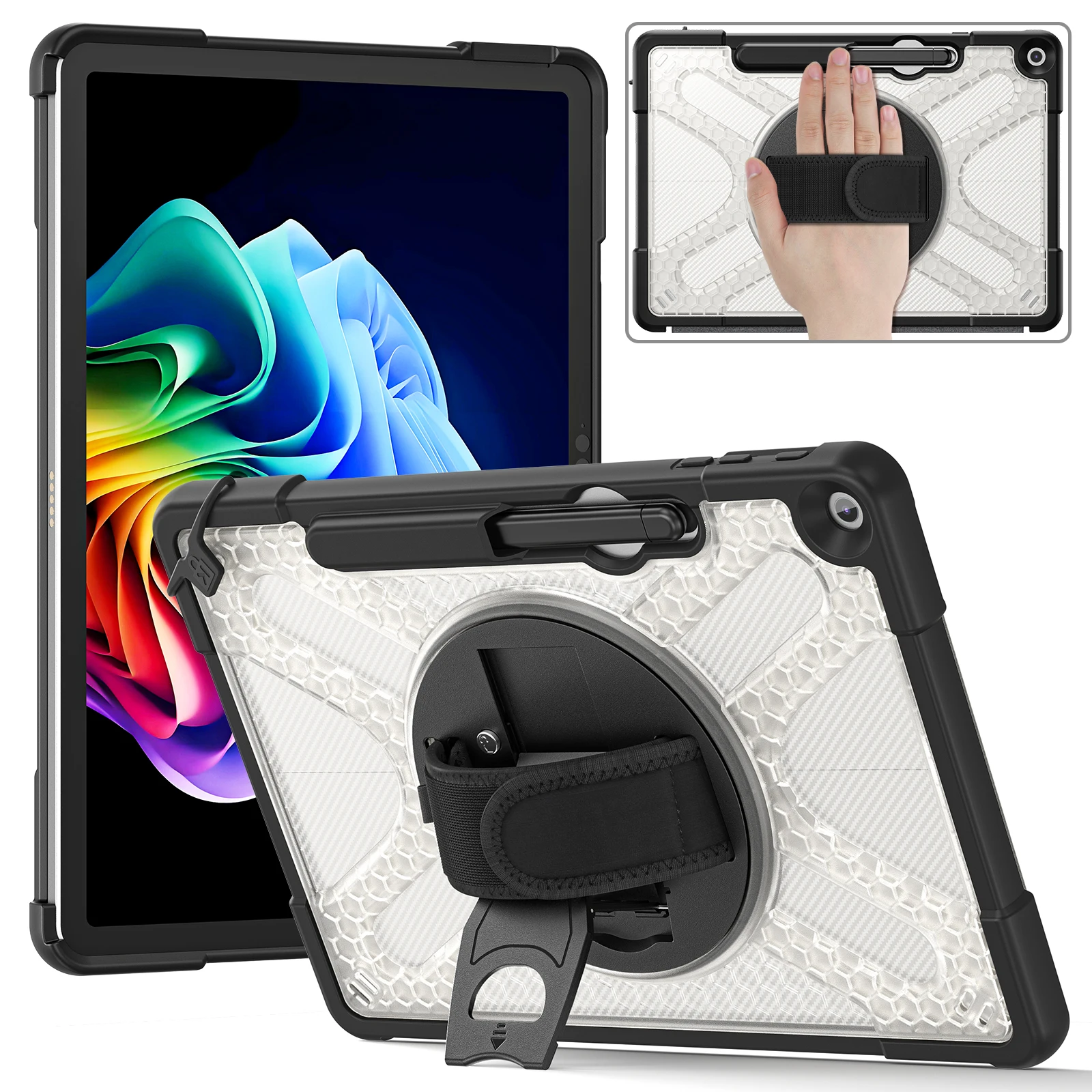 

Heavy Duty Case For Microsoft Surface Pro 12.0 inch 2025 3-Layers Protection Hybrid Cover With Pen Slot, Hand Strap Shockproof