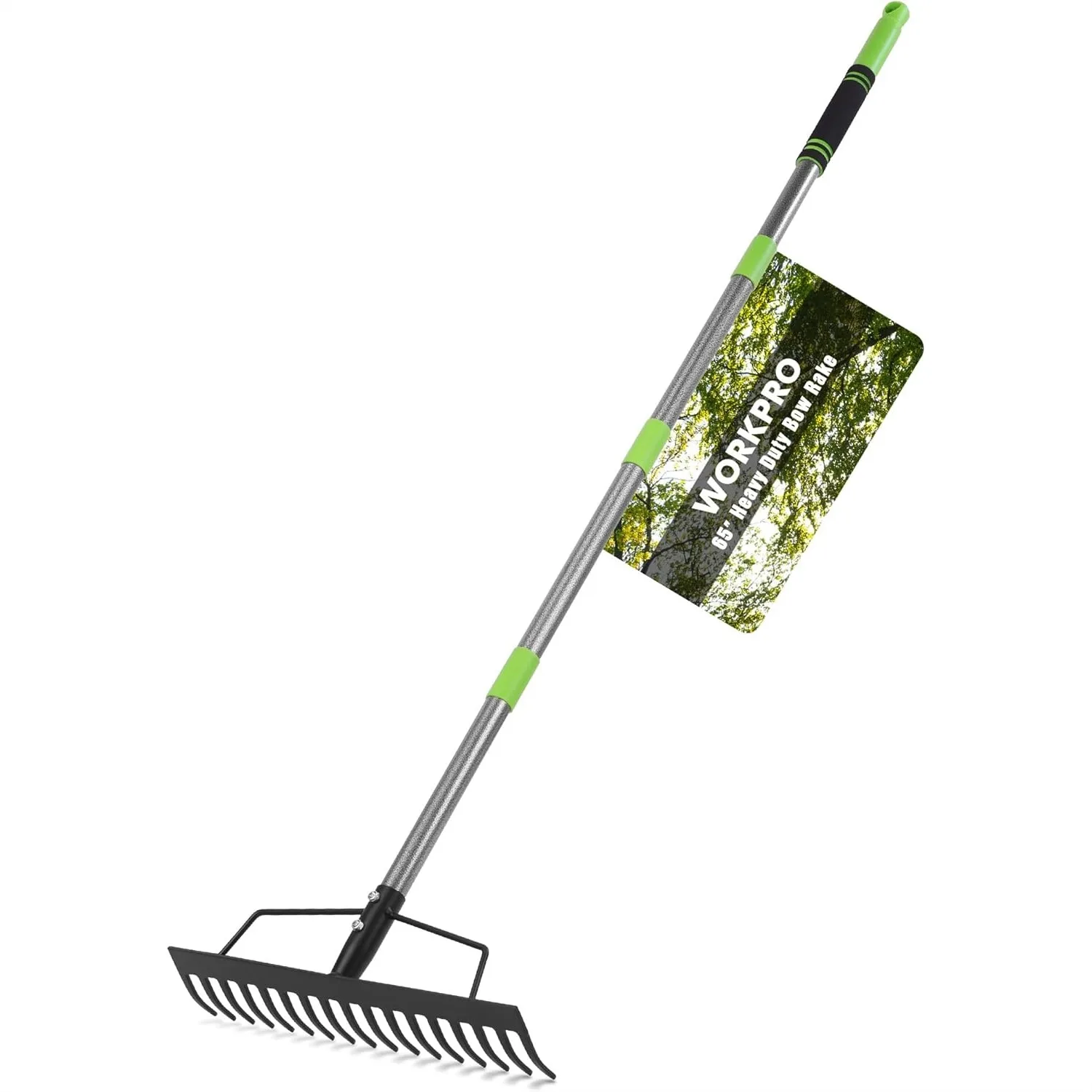 

65 Inch Bow Rake with 17 Tines, Heavy Duty Garden Rake, Adjustable Handle for Loosening Soil and Gathering Leaves