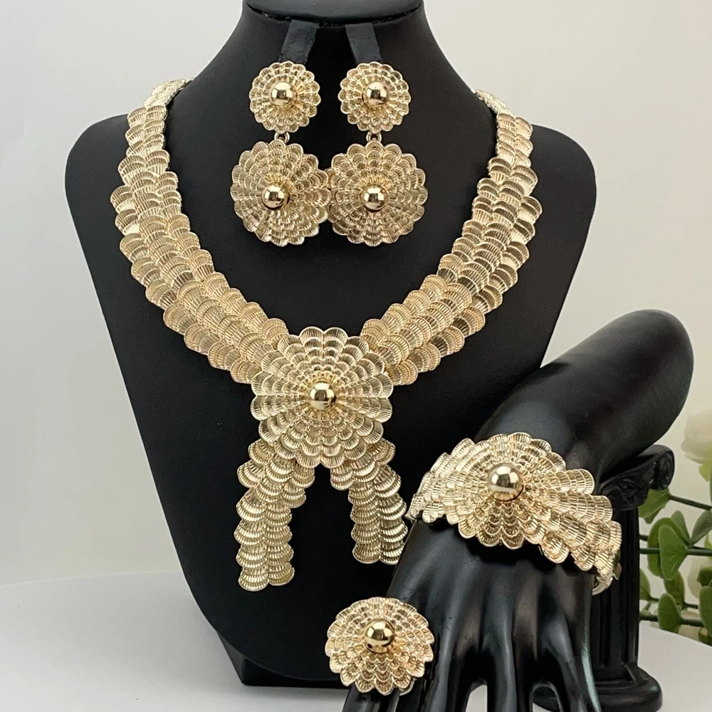 Italian Dubai Simple Style Big Bold Necklace Luxury Quality African Bride Jewelry Set For Women Party Gifts FHK30021