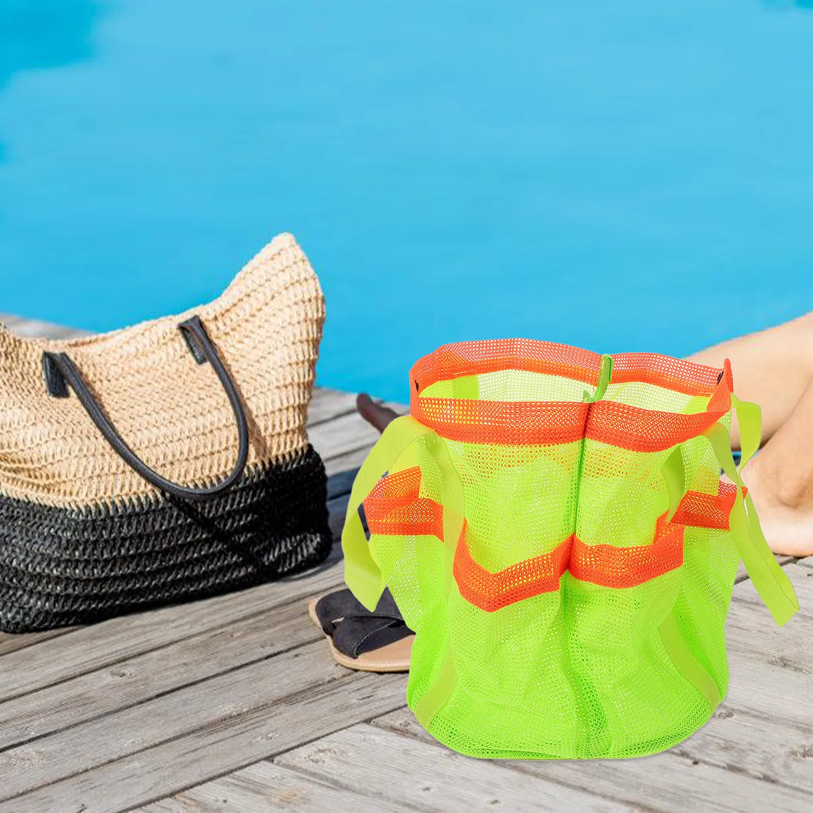 

Large Mesh Beach Tote Bag Portable Lightweight Travel Storage Bag for Swimming Pool Gym Outdoor Activities Toiletry Makeup