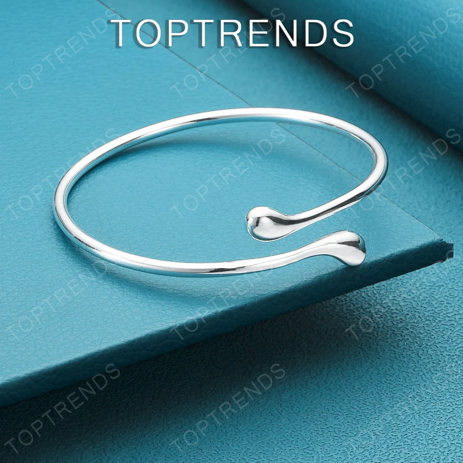 High-End 925 Sterling Silver Water Drop Open Bangle Versatile Jewelry For Men Women Fashion Party Fine Birthday Accessories