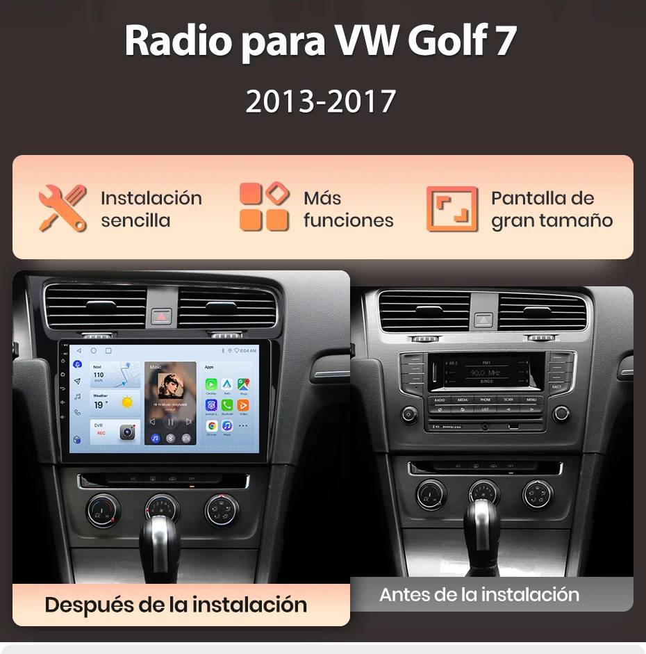 Junsun Radio mit KI-Sprachsteuerung für Volkswagen Golf 7 2013-2017, kabelloses CarPlay, Android Auto, 2DIN Autoradio mit Bluetooth, DAB+, GPS, RDS – Detail 6