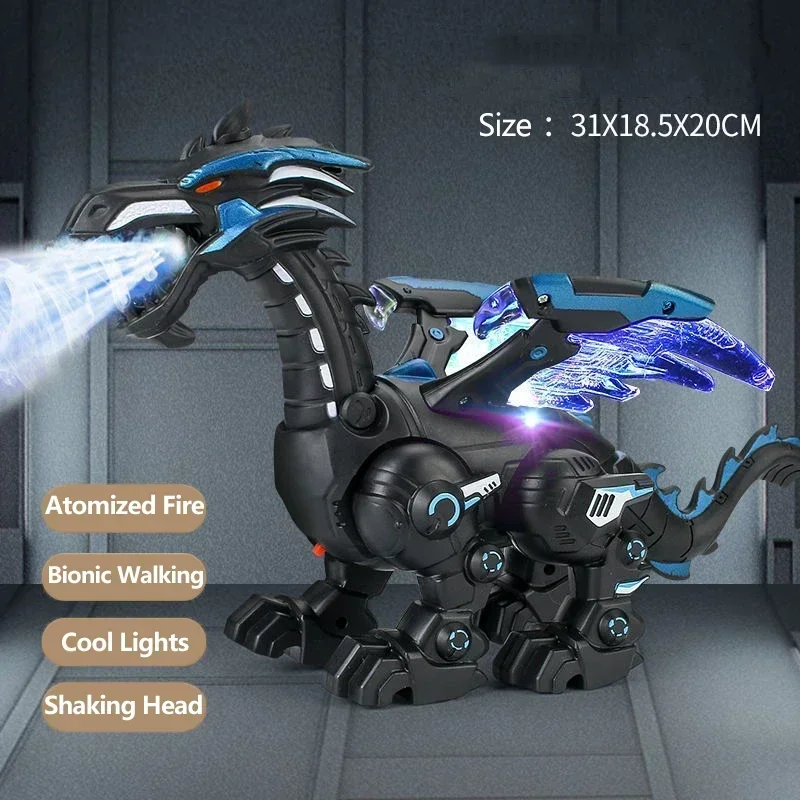 Electric Spray Dinoasur Simulation Atomize Fire Cool Light Bionic Walking Shaking Head Add Water Kids Educational Toys Boys Gift