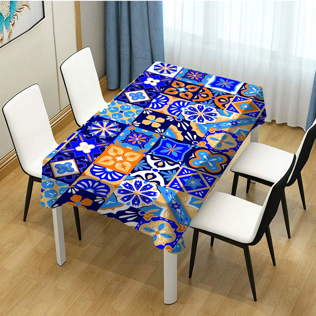 Mexican Stylized Talavera Tiles Seamless Pattern Home Decor Dining Room Kitchen Table Cover