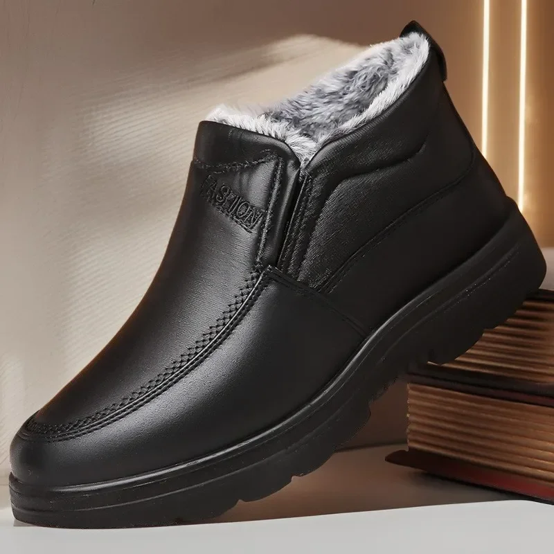 Chaussures d'hiver en coton pour hommes, bottes de neige chaudes en peluche, bottines décontractées en cuir pour hommes, bottes à plateforme antidérapantes, grande taille 48 Botas Hombre