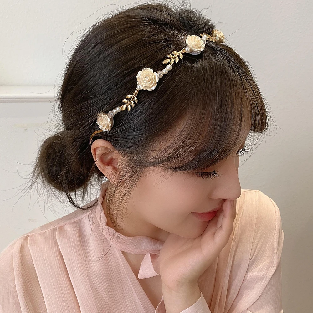 Haimeikang Rhinestone Fashion Hair Hoop Hairbands For Women Elegant Pearl Headbands Bezel Hair Band Girls Hair Accessories image 3