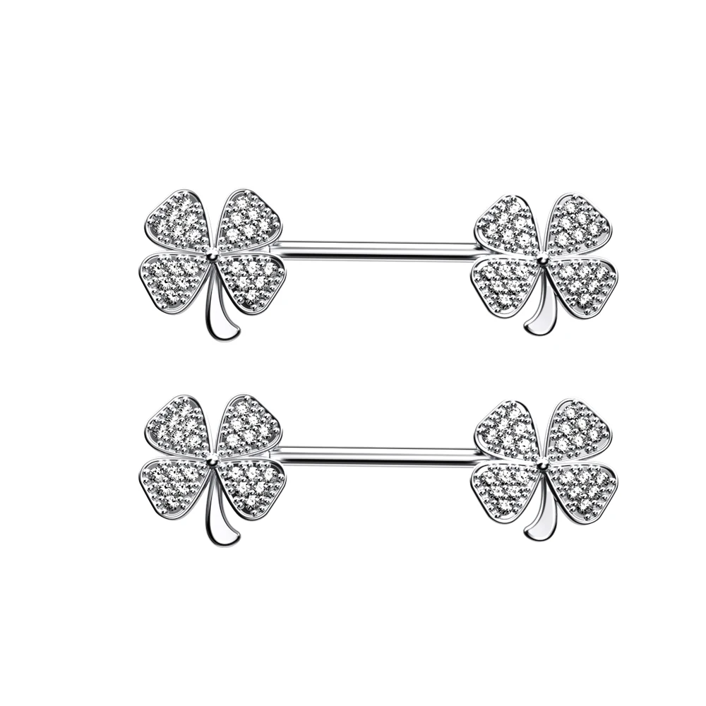 2pcs Red Crystals CZs Nipple Piercing Heart Barbell