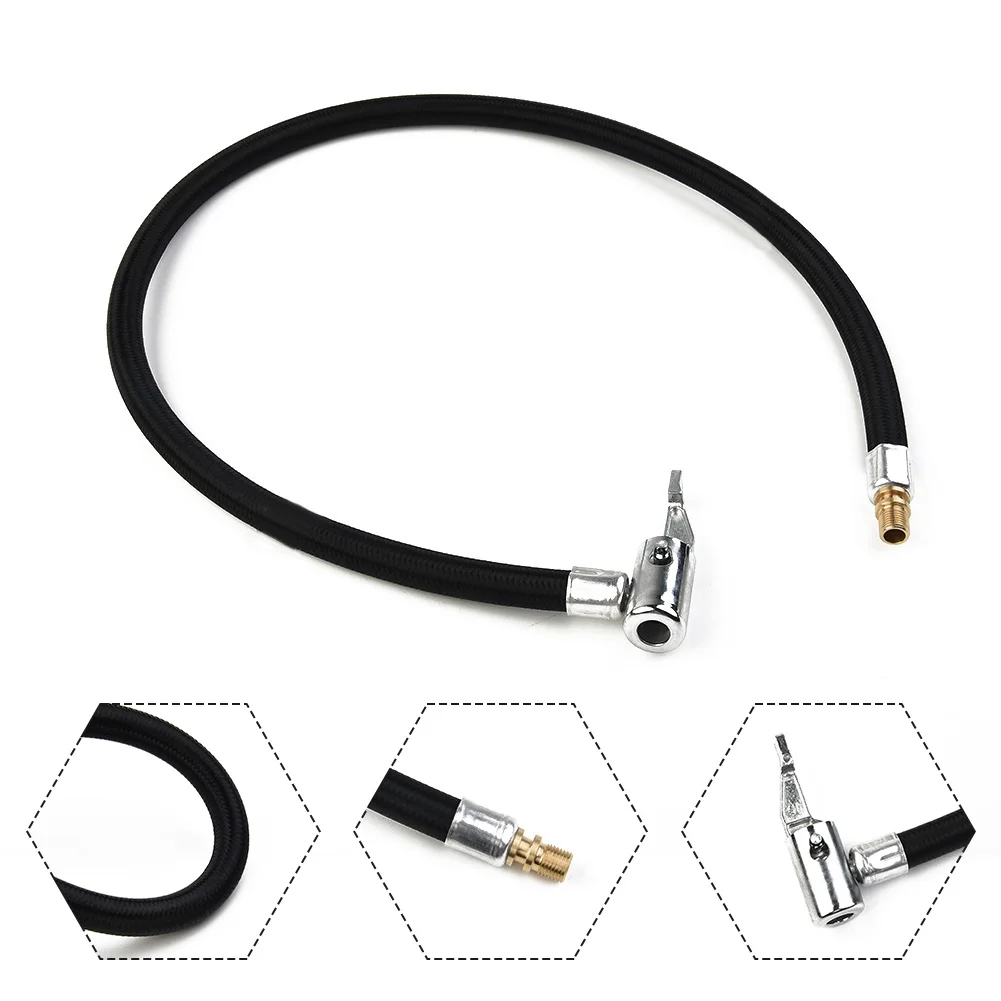 Auto Air Inflator Hose Adapter Black 60cm Car Tire Valve Connect Pipe Chuck Inflator Air Pump Extension 64.2x5.7x1.9cm M8x0.75