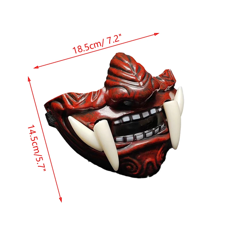 Halloween-Maskerade Rote Prajna-Maske Cosplay Noh Japanische Latex-Halbgesichtsmaske Grimasse mit Zähnen Lustige Gruselige Geister- und Zauberer-Masken – Detail 6