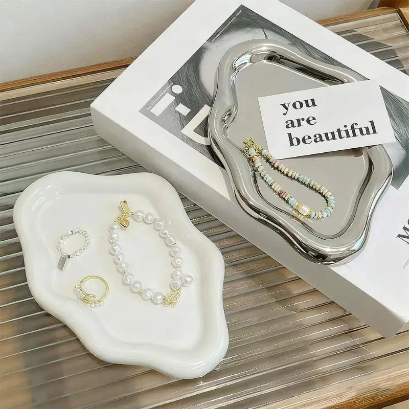1Pc Simple Stylish Cloud Shaped Ceramic Jewelry Tray Desktop Earring Ring Bracelet Storage Display Decor Accessory image 5