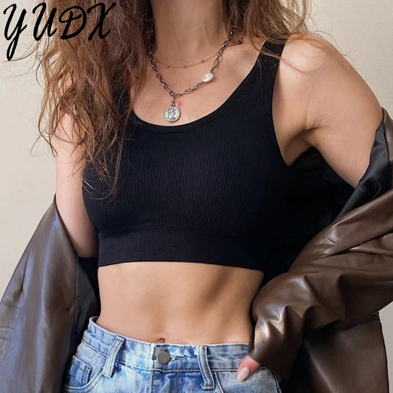 Women Tank Tops Streetwear Push Up Cropped Top for Female Lounge Solid Color Casual Sexy Lingerie Wirefree Camisole Fashion Girl