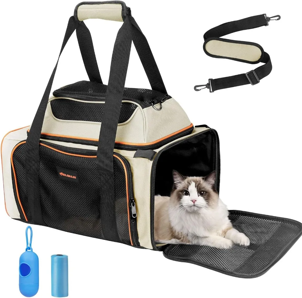 

Cat Airline Box Pet Airline Box Small Dog Airline Box 17x12x12 Inch Soft Side with Straps and Anti-Scratch Net