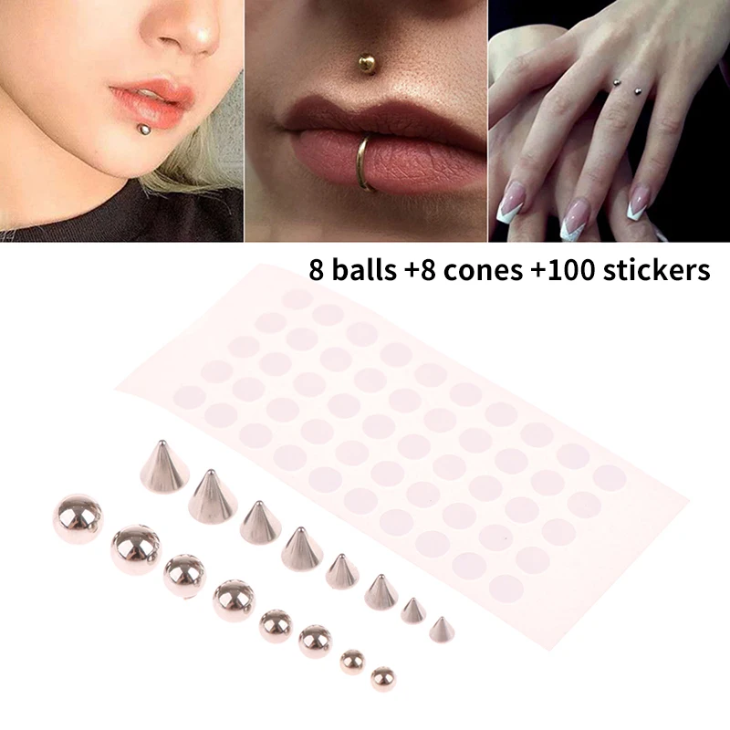 

Stainless Steel Fake Piercing Stud Set Fake Nose Ring Stud Sticker Pack Fake Eyebrow Lip Piercing Non Piercied Body Jewelry