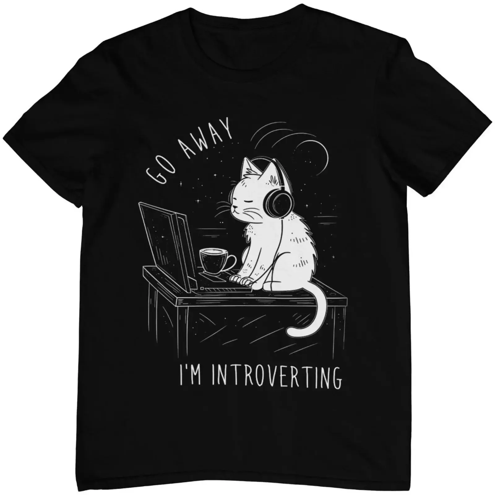 Go Away I'm Introverting Funny Introvert Cat T Shirt for Lovers Mental Health Casual vintage Washed streetwear Breathable