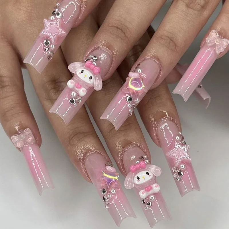 Diy Sanrios Hello Kitty MyMelody Anime Y2k Europe and America Handmade Press on Nails Long Tips Nails Design Manicure Girls Gift