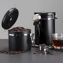 1800ml Coffee Canister Airtight 22oz Coffee Container Stainless Steel Coffee Bean Storage Container with Scoop for Beans Black