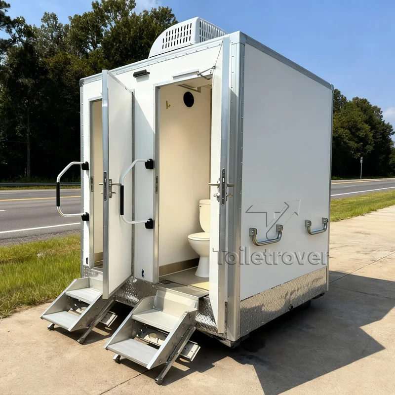 

New Design Luxury Toilet Trailer Outdoor Mobile Bathroom Trailer Cheap Portable Restrooms Trailer for Air Conditioner Window