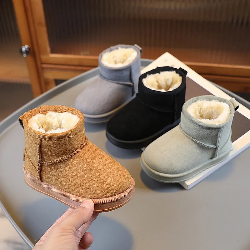 Children Snow Boots Winter Cute Warm Fashion Anti Slip Shoes Kids Boys Girls Leisure Thick Fur Platform Flat Short Boot Sneakers