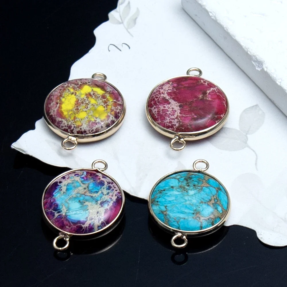 1 قطعة الحجر الطبيعي ثقب مزدوج الذهبي موصل دائري الحجر الإمبراطوري قلادة ل قلادة سوار يدوي الصنع إكسسوارات 21x30mm #6