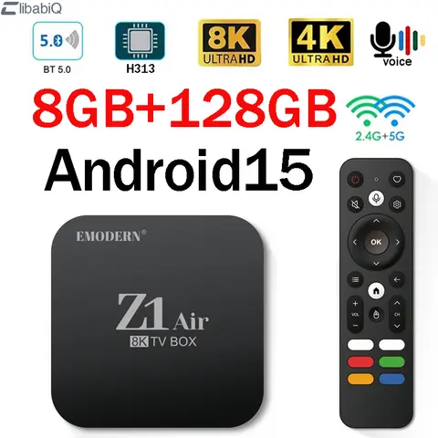 Z1 Air Smart TV Box 8GB 128GB Allwinner H313 Quad Core Dual WiFi 4G 5G BT5.0 Voice remote Media Player HD 8K 4K iptv Android 15