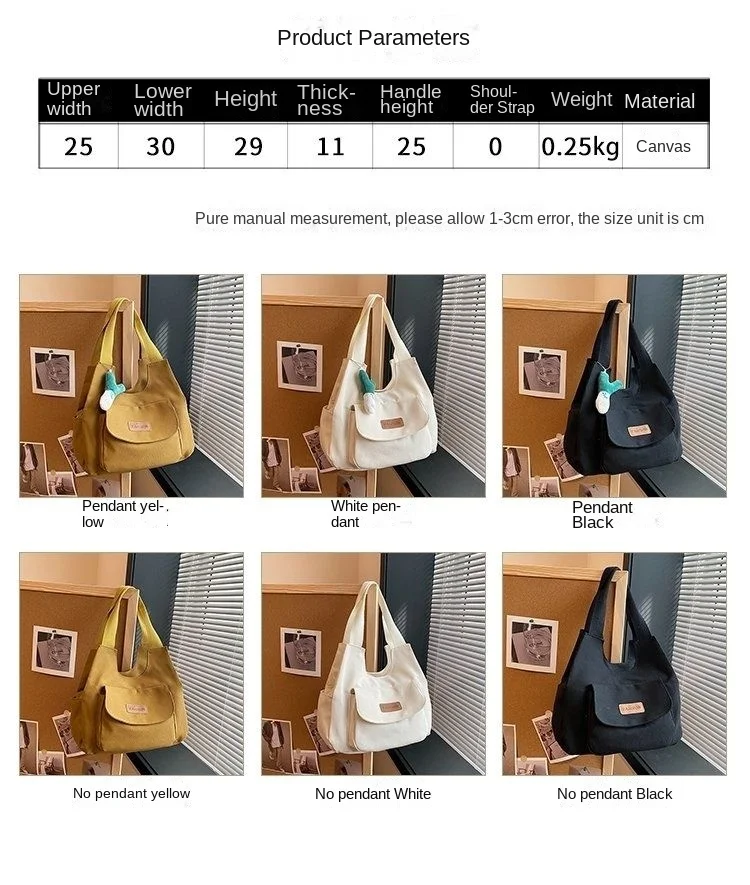 Canvas Shouler Bags for Women Multy Pockets Handbag with Zipper Female Hobo Purse Bag for Work