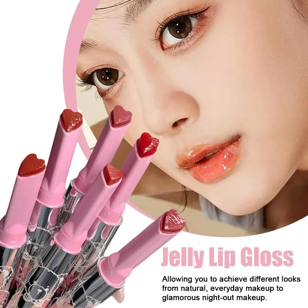 4 Color Cute Bear Translucent Crystal Jelly Lipstick Gloss Pen Moisturizing Solid Lip Lasting Balm Silky Lipstick Mirror Wa S2V7