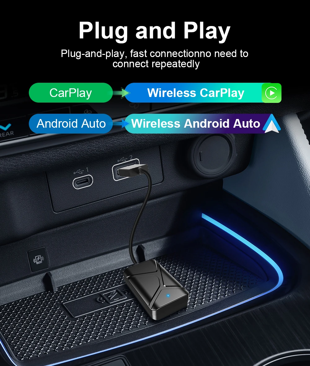 IHeylinkit Kabelloser CarPlay Android Auto Adapter 2-in-1 Smart Mini Box Plug-and-Play WiFi Schnellverbindung Universell für 98% der Automodelle – Detail 12
