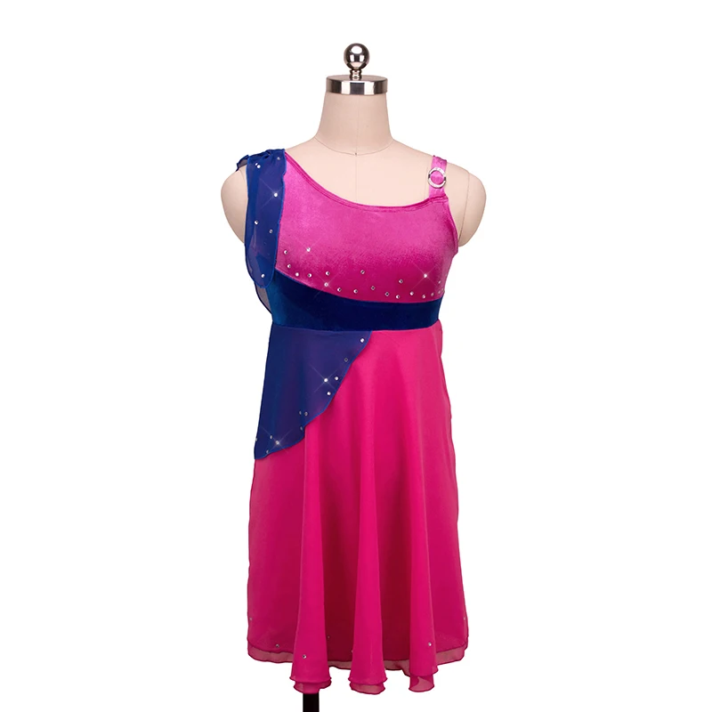

Custom Lady Adult Figure Skating Show Dress Performance Dress Girl Skating Skirt Rose Red Color Block Skating Skirt