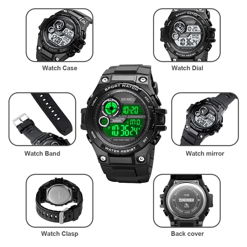 SKMEI 100M Waterproof Multifunction Sport Digital Watch LED Men\'s Watches Countdown Chrono Electronic Wristwatch Reloj Hombre