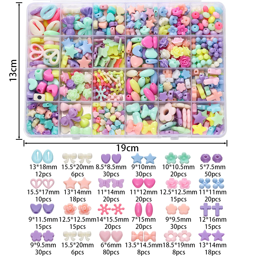 516pcs/Box Colorful Acrylic Bead Heart Bow Spacer Beads for DIY Kid Friendship Bracelet Necklace Set Jewelry Making Supplies Kit