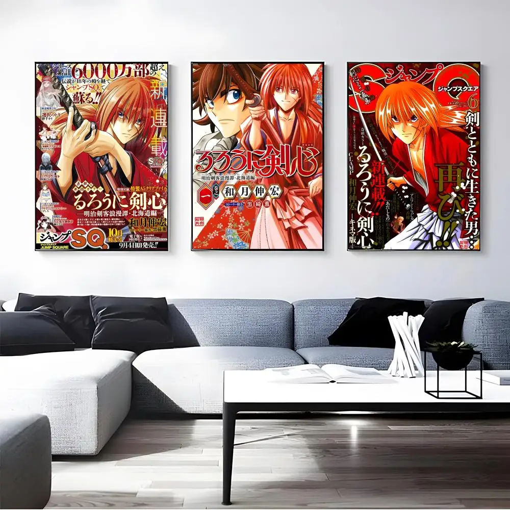 Anime R-Rurouni K-Kenshin Poster Self-adhesive Art Waterproof Paper Sticker Coffee House Bar Room Wall Decor