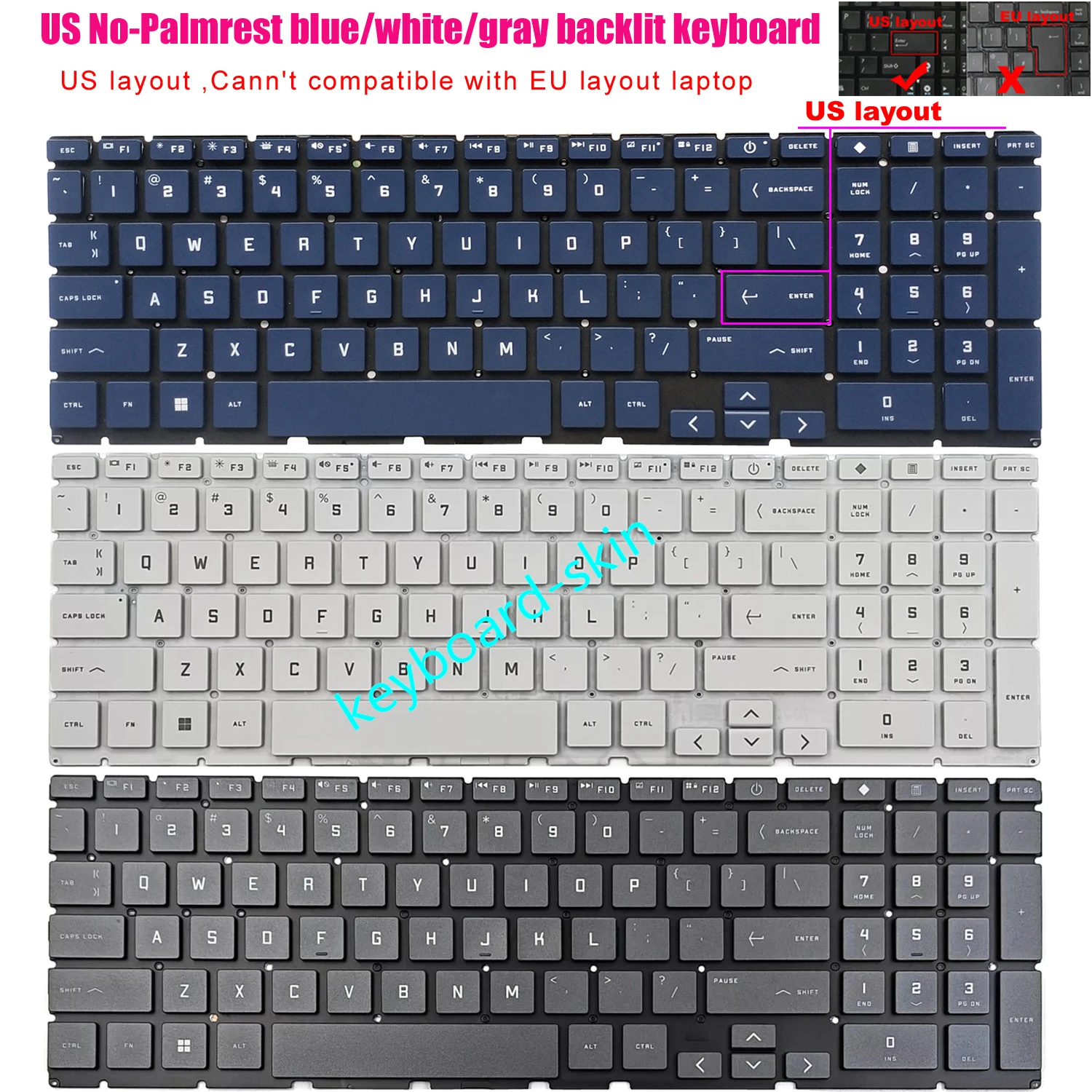 New US Backlit without-Palmrest Keyboard For HP  Victus 16-E 16-D 16-R 16-S TPN-Q263 TPN-Q264 TPN-C169 TPN-C170 16-E1163N laptop