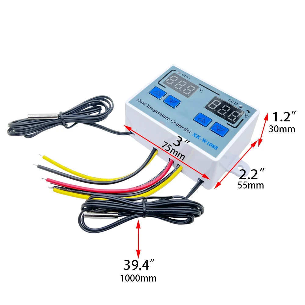 W1088 듀얼 LED 디지털 온도 센서 미터 컨트롤러 전기 난방 온도 조절기 220V 수족관 인큐베이터 온도 조절기