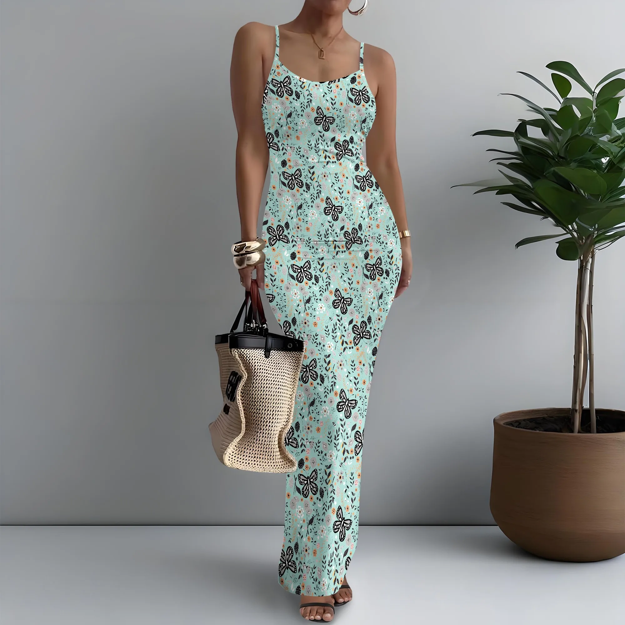 

Women's Spaghetti Strap Maxi Dress Tropical Butterfly Print Vibrant Casual XS-3XL