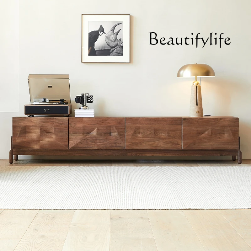 

North America Black Walnut Wooden TV Cabinet Log Living Room Simple Audio-Visual Floor Cabinet Nordic TV Stand