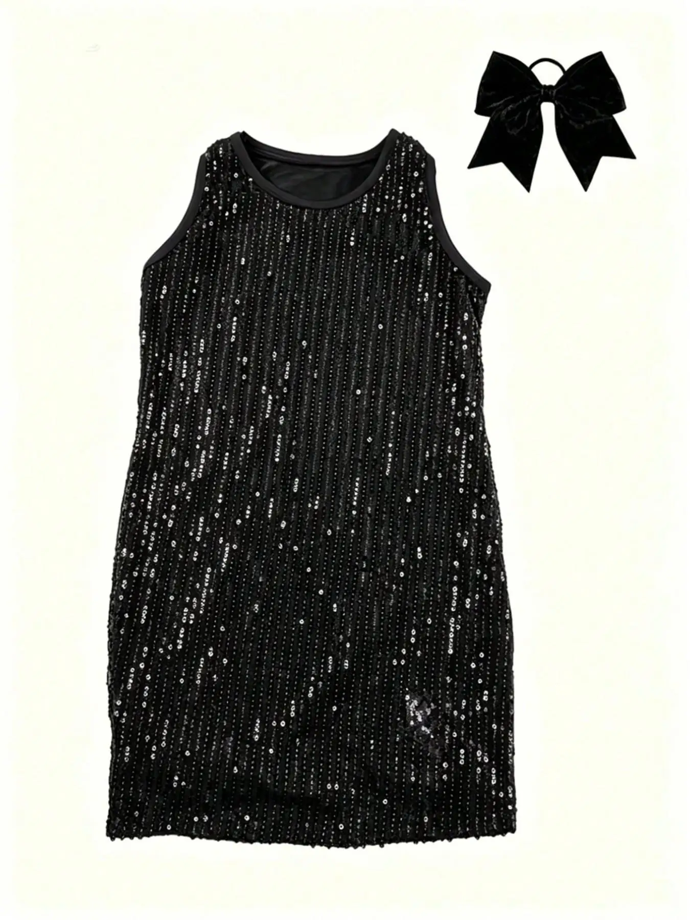 Mädchen-Prinzessinnenkleid mit Pailletten, ärmellos, modisches Bühnenkleid, ohne Stirnband – Detail 8