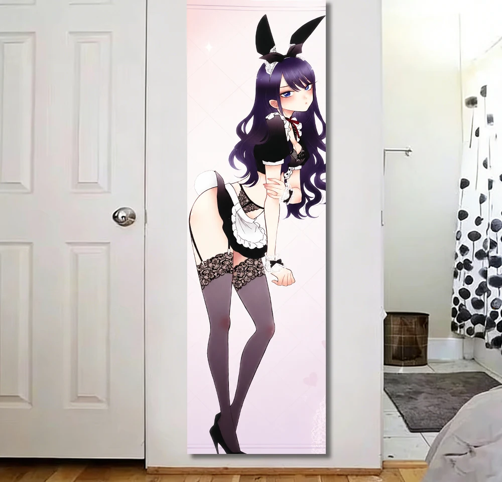 Anime Bunny Maid Girl Vertical Tapestry Purple Hair Girl Wall Hanging Kawaii Otaku Bedroom Dorm Decor