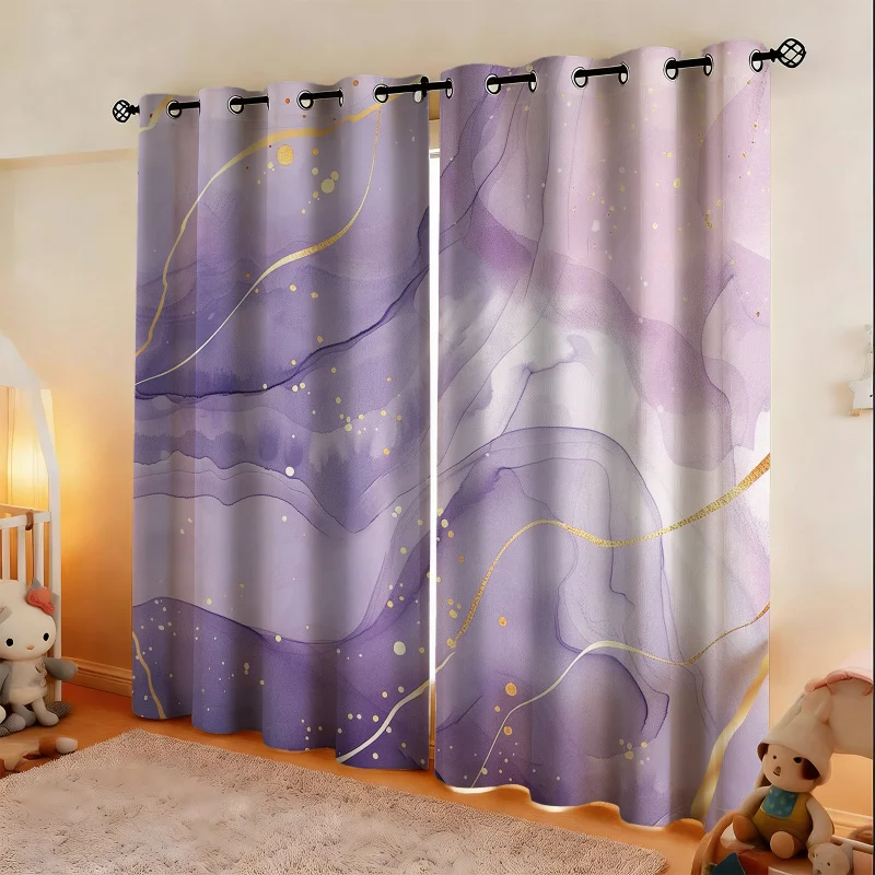 Blackout Curtains 2 Panels, 85% Light Blocking Microfiber Luxury Marble Gold Foil Fluid Abstract Pattern for Bedroom