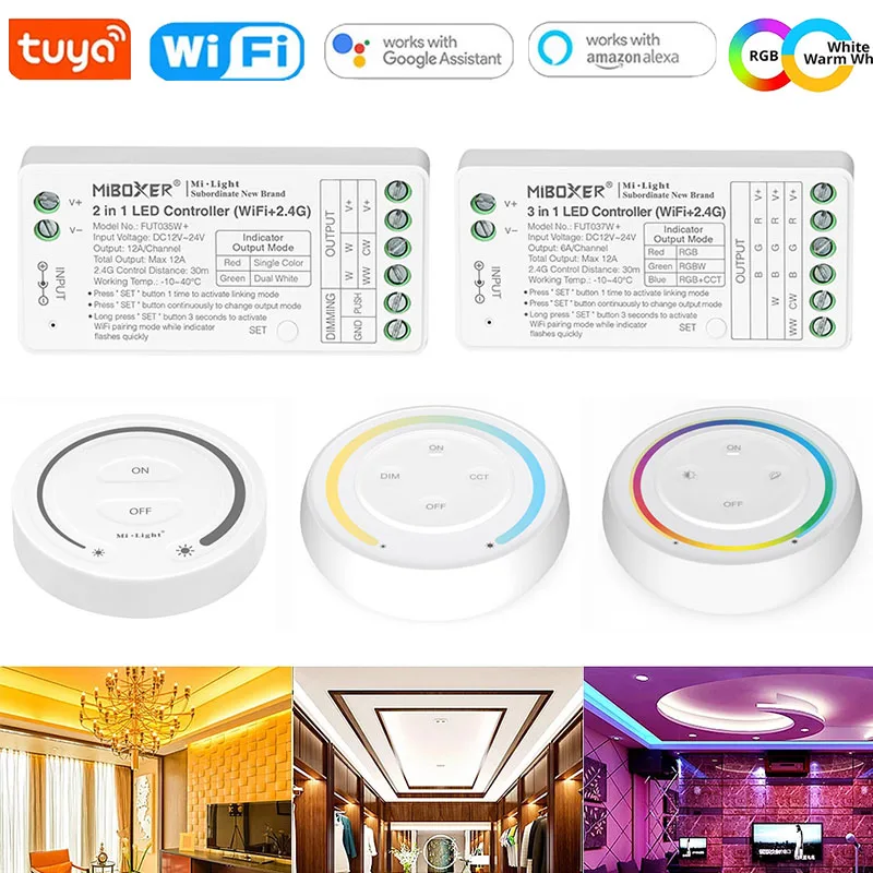 

DC12V 24V Tuya Wifi 2in1 3in1 LED Dimmer CCT/RGB/RGBCCT Color Dimmer Switch for 2.4G Touch Remote Control Smart Life for Alexa