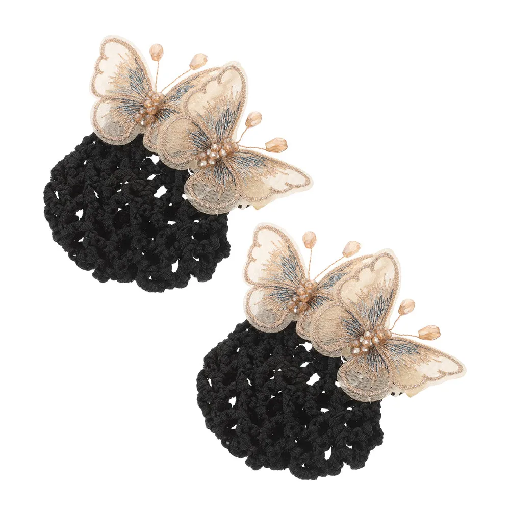 

2 шт. элегантных сеток для волос для пучков, для женщин, девушек, медсестер, стюардесс, мягкие эластичные сетки для пучков для выпускных, свадеб, вечеринок, приготовления пищи