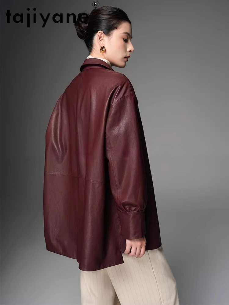 Tajiyane jaqueta de pele de carneiro real mulher elegante meados de comprimento jaquetas de couro genuíno premium senhoras casaco outono roupas femininas 2025 шу omega