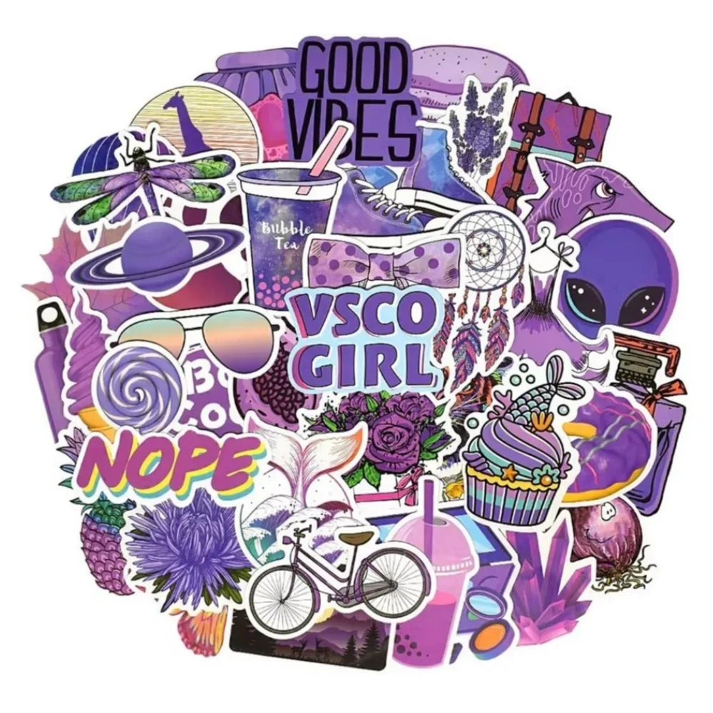 50Pcs Purple VSCO Stickers Aesthetic Stickers Cute Girls Stickers Laptop Stickers Vinyl stickers for Water Bottle Computer Phone