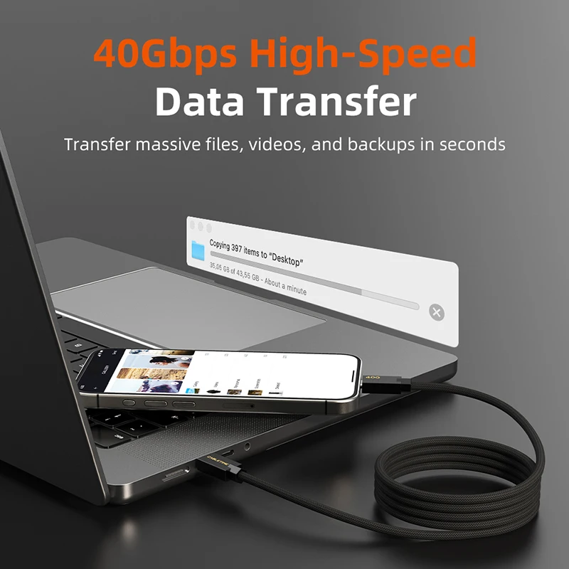 CABLETIME Kabel USB4 Magnetik 240W 80Gbps 8K USB C ke USB C Kabel Pengisi Daya Cepat untuk Thunderbolt 4/5 untuk iPhone iPad Laptop