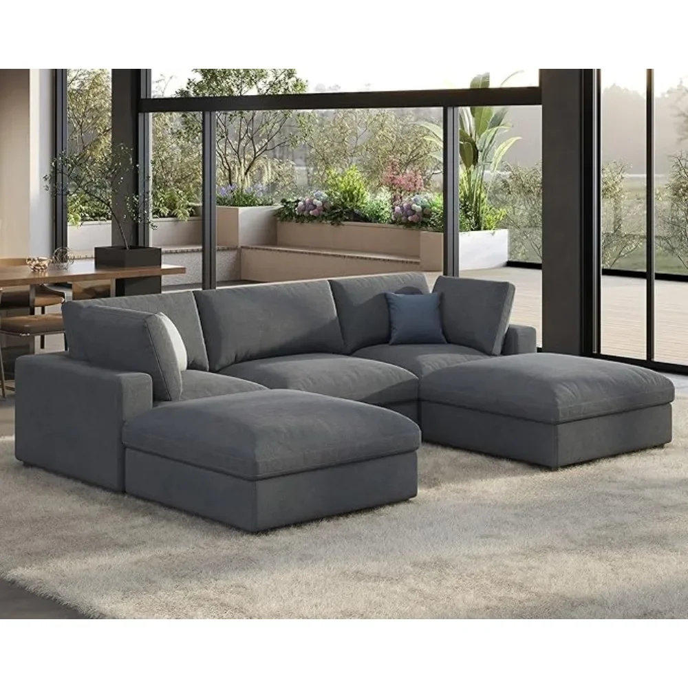 

Modular Sectional Sofa, 114 Inches Down Filled Sectional Sofa,5 Seats U Shaped Cloud Couch with Chaise, Ottoman for Living Room