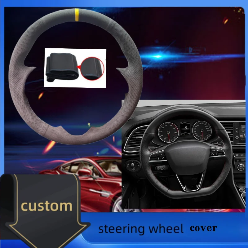 

Hand-stitched Suede Leather Car Steering Wheel Cover For Seat Leon Cupra Leon ST Cupra Leon ST Cupra 2013-2019 Ateca Cupra Ateca