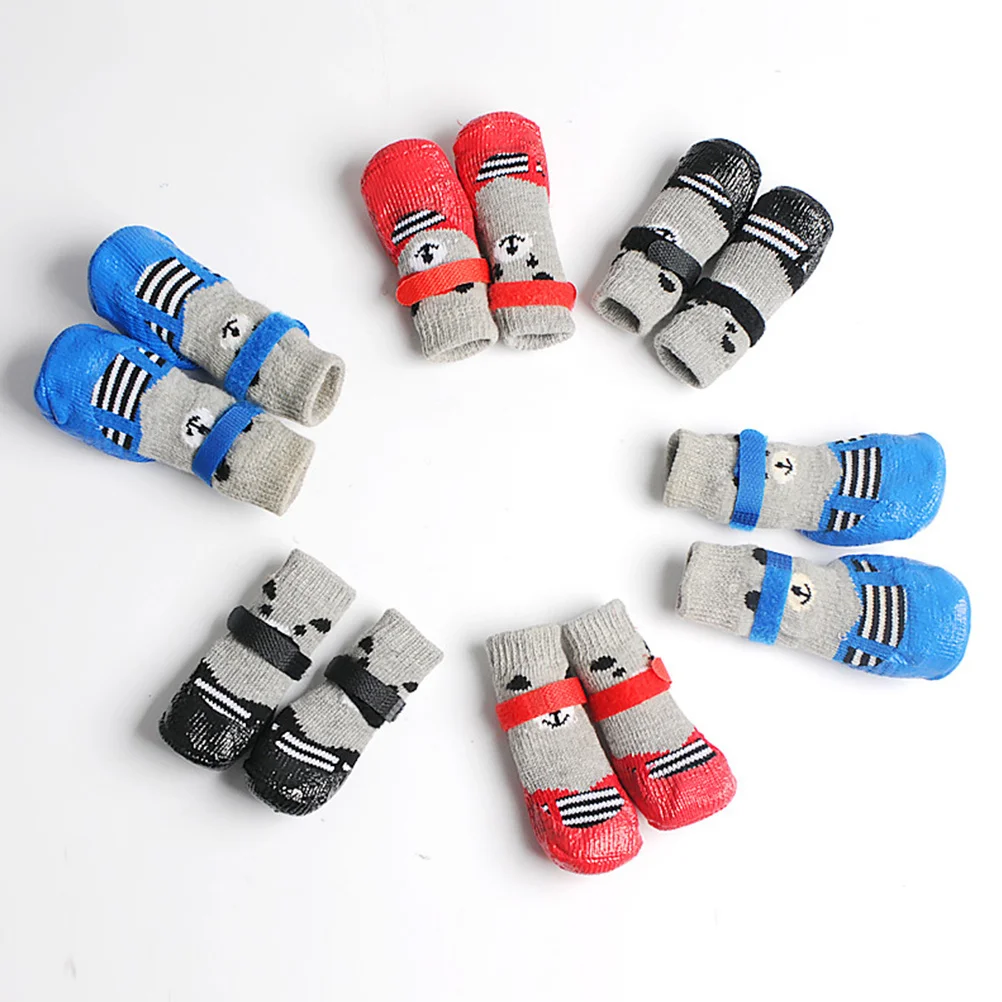 4Pcs Pet Socks Waterproof Non-Slip Cotton Cartoon Prints Cold Snow Ice Salt Protection Dog Cat Pet Socks
